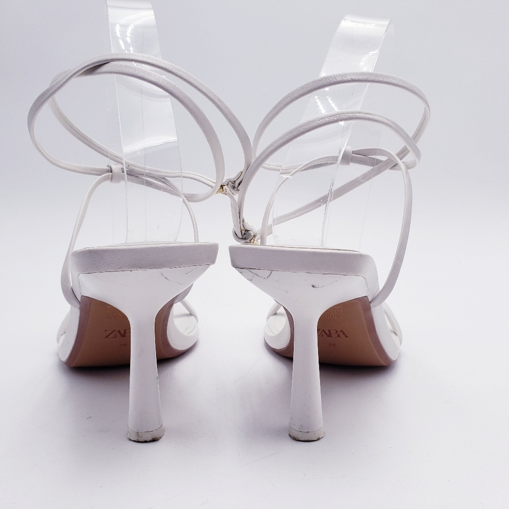 Zara White Square Toe Heeled Sandals Ankle Strap 2" Heel Size EU 36 - Picture 4 of 12